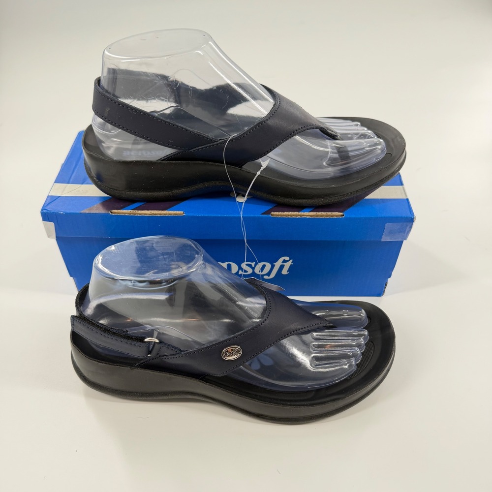 Aerosoft LS 5901 Navy Blue Comfort Slingback Thong Sandals Womens Size 7 EU 38 - Picture 2 of 10
